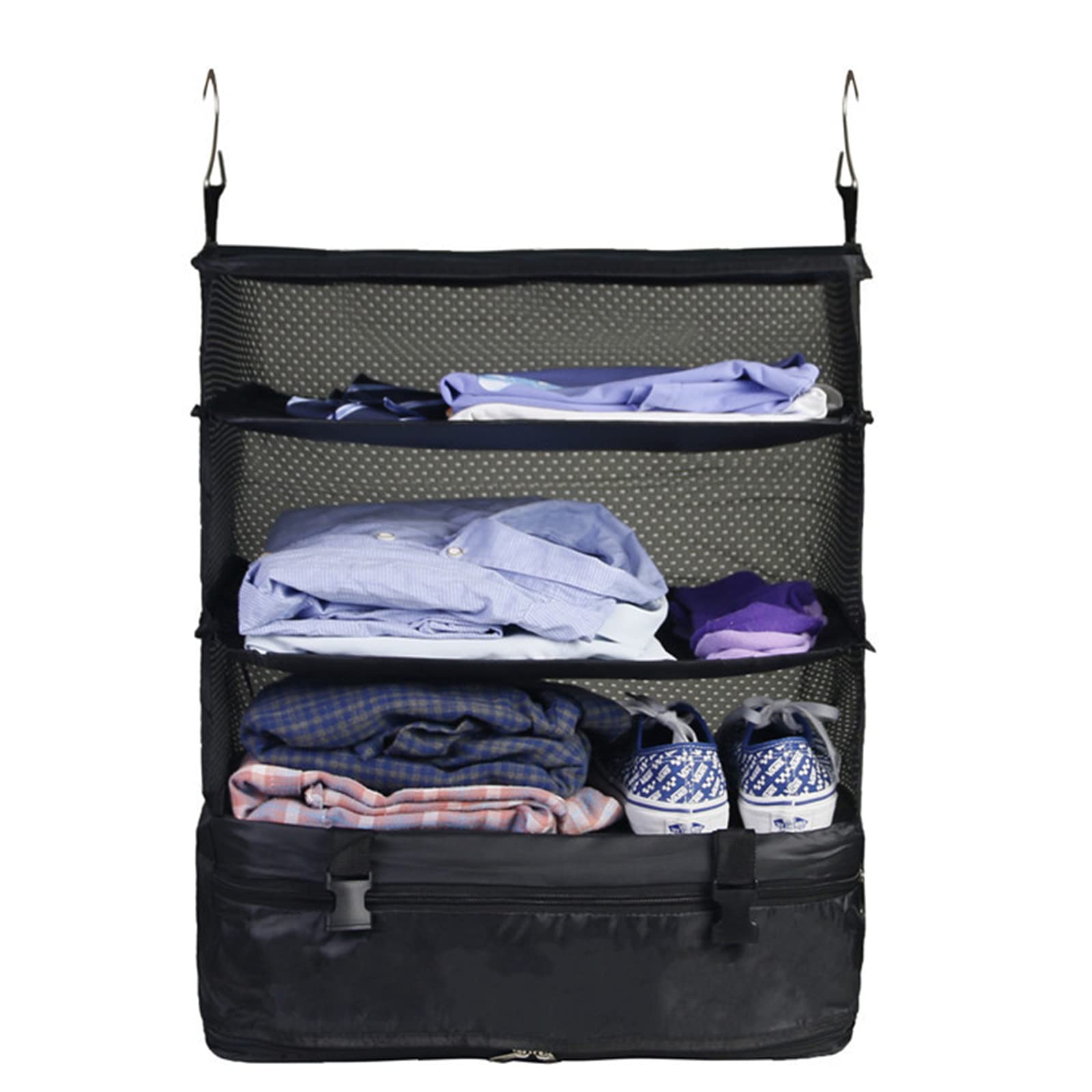 Aufbewahrungstasche für Kleidung, 3 Schichten mit Haken, faltbar, tragbar, Organizer für Outdoor-Reisen, Camping, Unterwäsche, Socken, Reise-Aufbewahrungstaschen für Kleidung