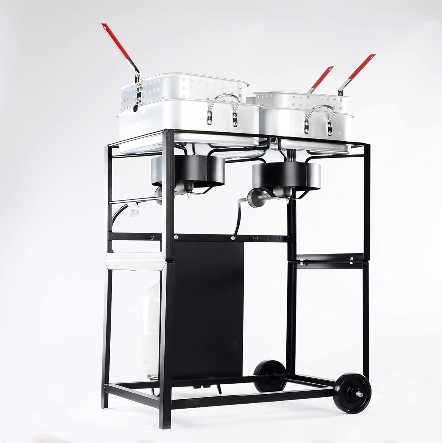 King Kooker 6217A Multi-Purpose Portable Outdoor Double Burner Frying Cart, Silver, Extra Large