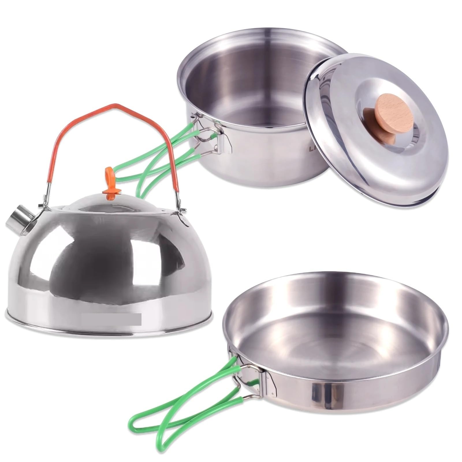 Set di pentole da campeggio pieghevoli in acciaio inossidabile - Pentola e padella, leggere, compatibili con tutti i tipi di fornelli, for 1-2 persone(Pan pot)