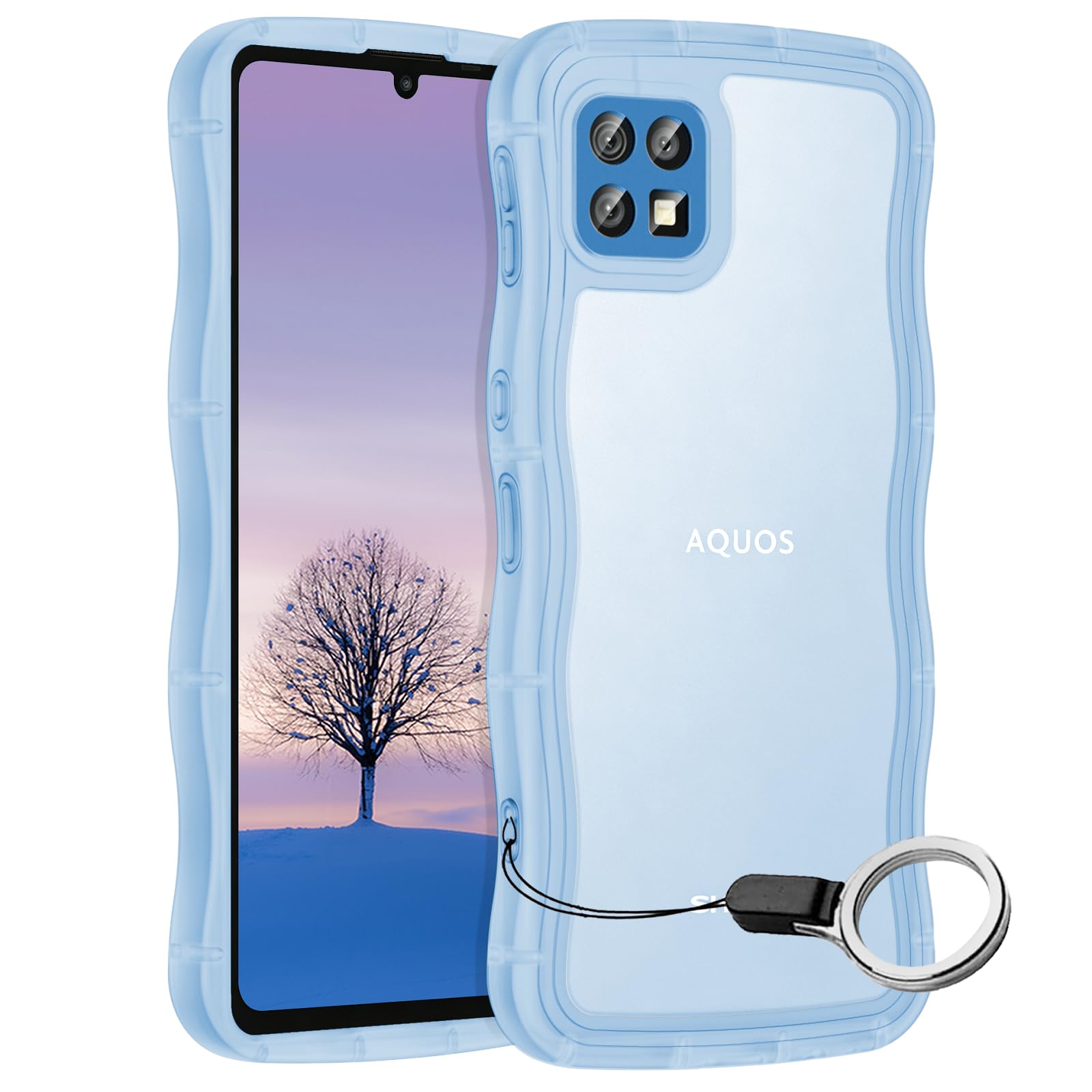 AQUOS sense4 sense4 lite sense5G sense4 basic ケース ブルー ウェーブ SH-41A SH-RM15 SH-53A SHG03 A003SH TPU波状のバンパー 透明 スマホケース かわいい うねうね アクオス センス4 ウェーブ デザイン 可愛い 韓国 女性用 薄型 人気 おしゃれ 耐衝撃 ストラップホール付き(ブルー)