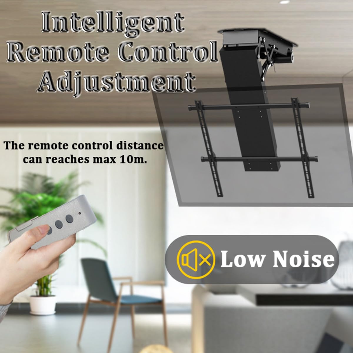 Soporte de TV motorizado con mando a distancia, ajuste de ángulo de 0-75° para montaje en techo y pared, ideal para televisores de pantalla grande
