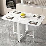 SOLLENT 折りたたみダイニングテーブル リビングテーブル 伸縮ダイニング 木製 多機能拡張 折りたたみ拡張可能省スペース家具 キッチン リビングルーム用 (ホワイト+白いテーブル脚,100*60*75cm)