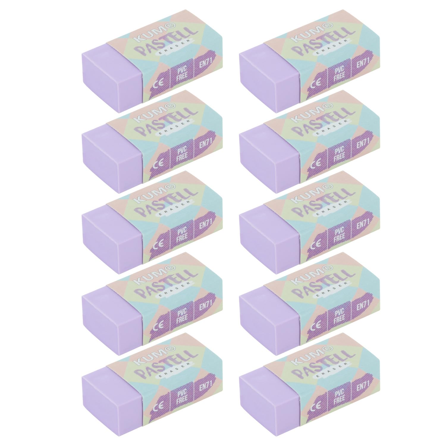 KUM AZ5091016-L - Eraser, Pastel Purple, Pack of 10, PVC Free Eraser