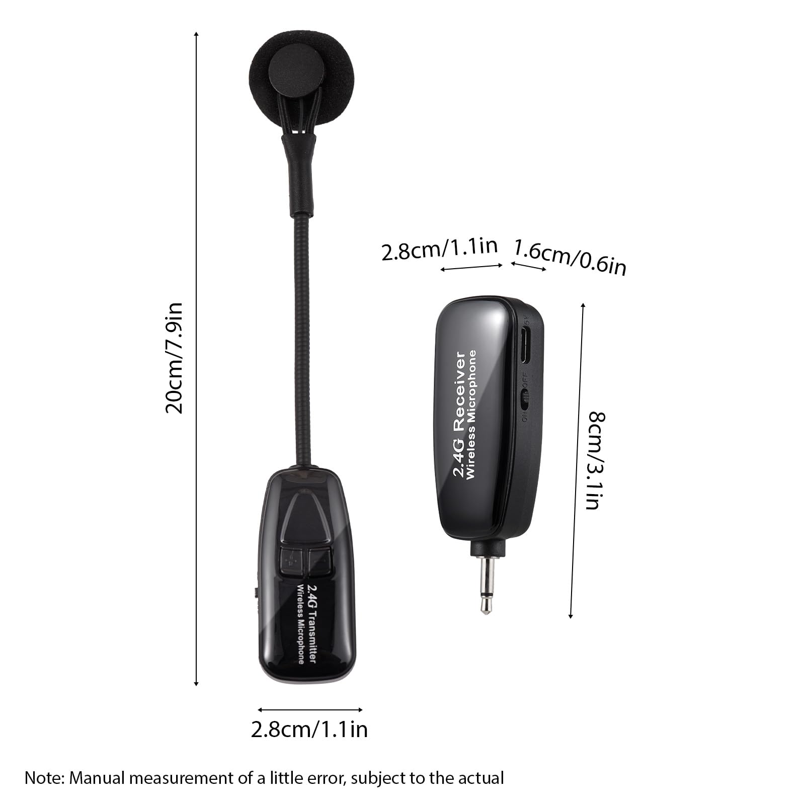 Microfono senza fili per Sax 2.4G Riduzione del Rumore Spettacoli Palcoscenico per Strumenti Musicali, Ricevitore e Trasmettitore Wireless per Sassofone/Tromba/Trombone/Clarinetto