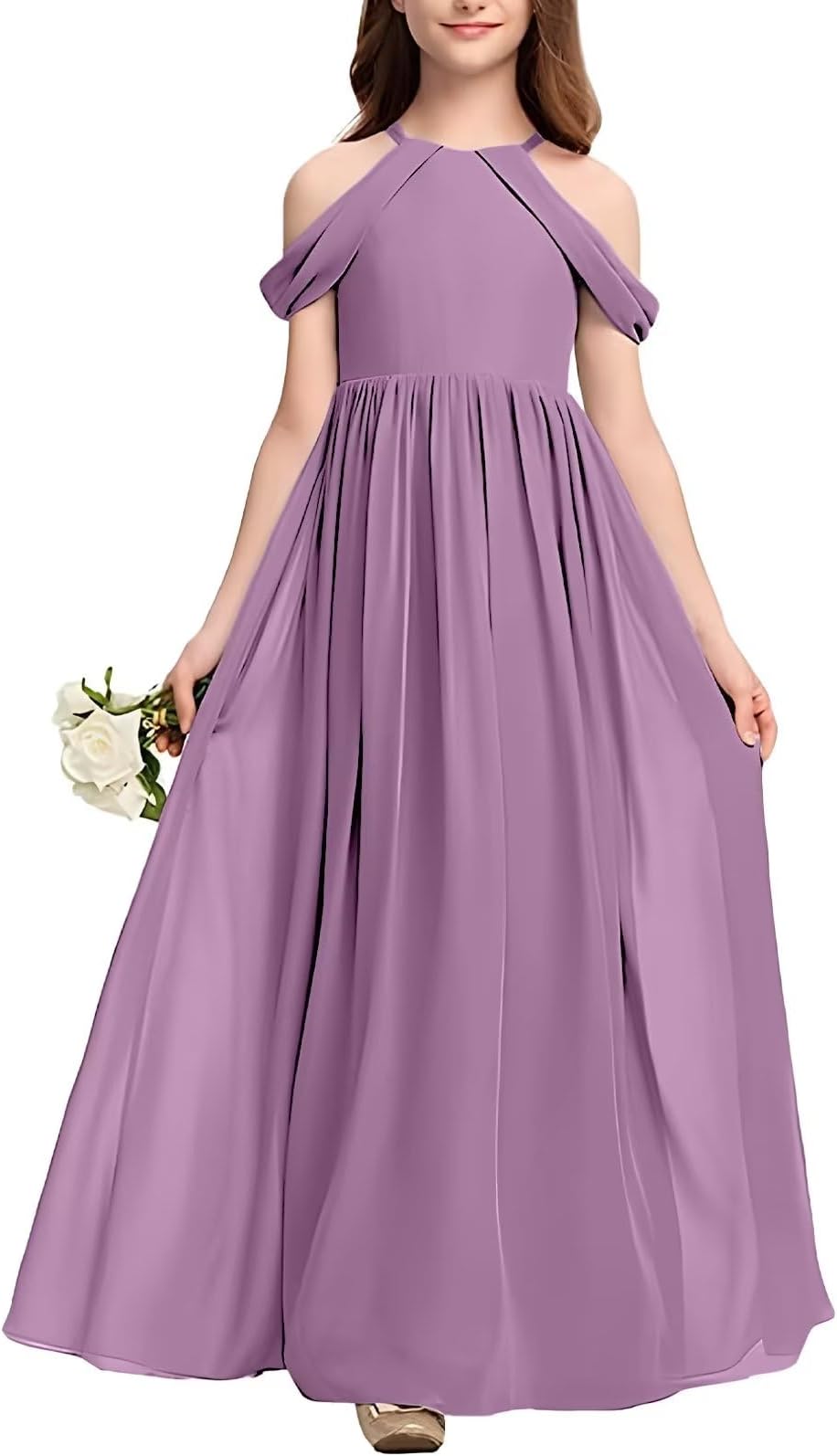 Ceomate Girls' Dresses Chiffon Off Shoulder Formal Occasion Flower Girl Dress Junior Bridesmaid for Party Banquet Size 4-16