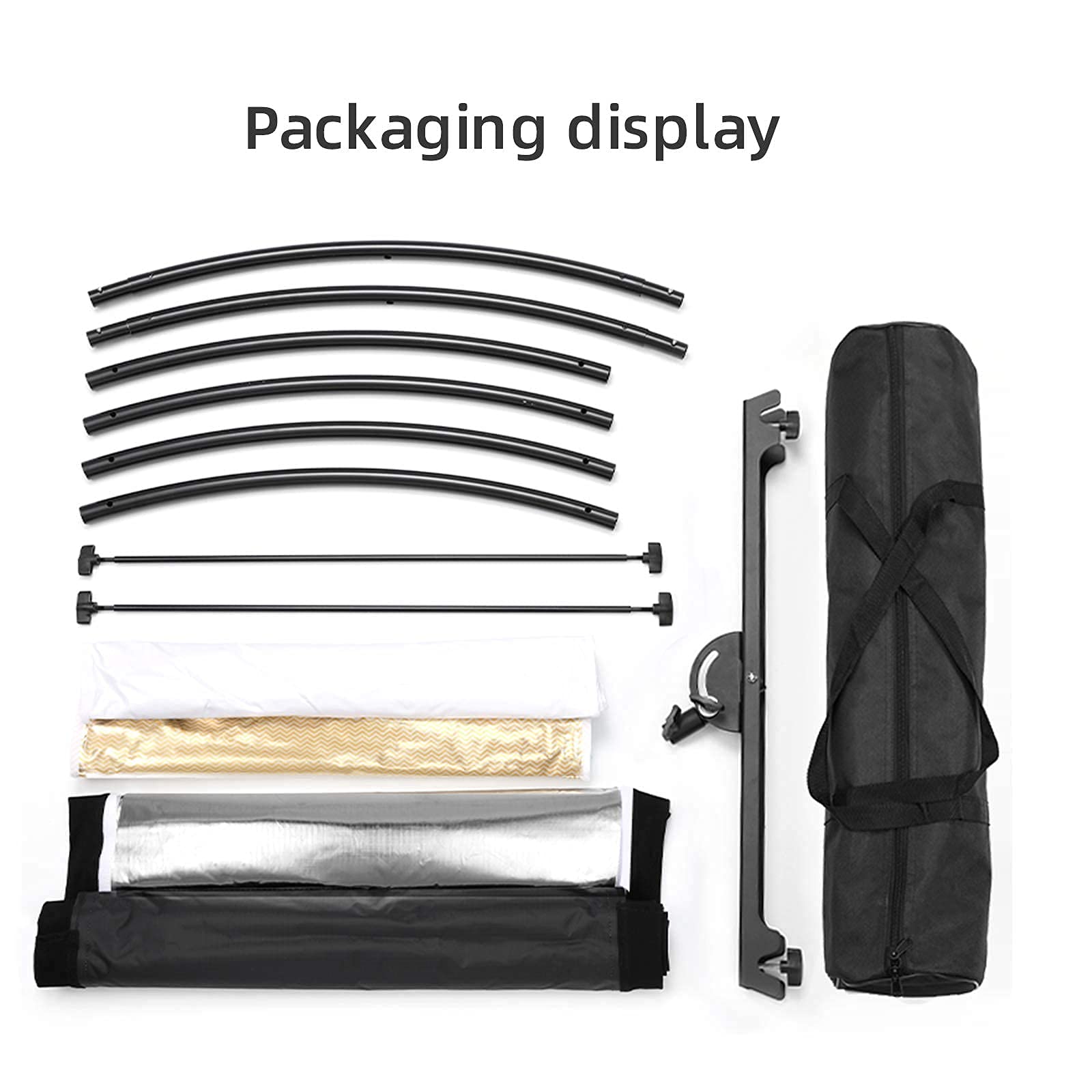Réflecteur à Lumière Incurvée 4 en 1, Reflecteur Lumiere Photo avec Sac de Transport, Réflecteur Courbé 180 x 60cm pour Studio et Vidéo Photographie, Noir/Blanc/Doré/Argenté(Trépied Non Inclus)