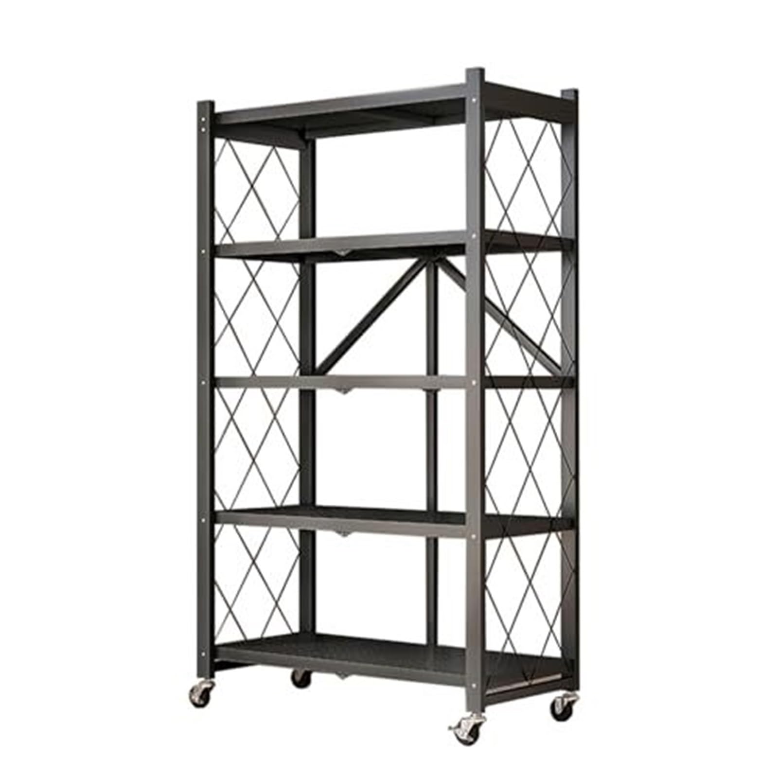 Scaffali portaoggetti pieghevoli resistenti con ruote, scaffale in metallo per garage, bagno, cucina, salvaspazio, facile da non montare, supporto regolabile,