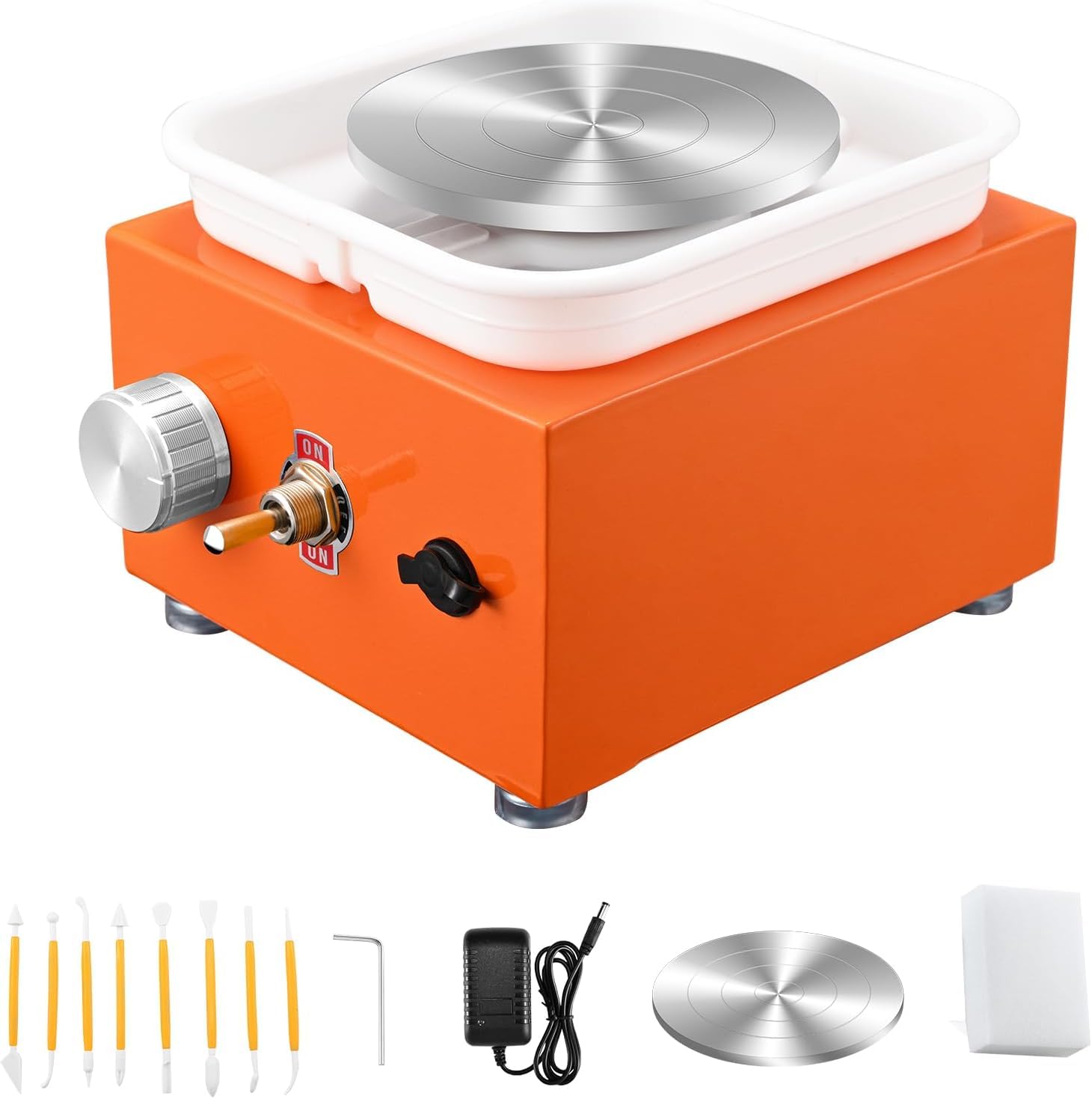Mini machine de poterie orange pour créer des miniatures en céramique sur son bureau