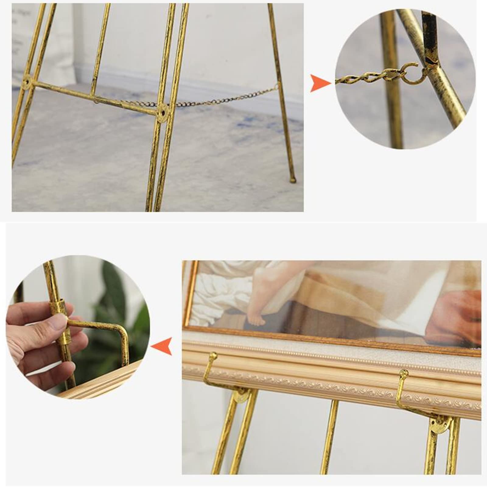 Caballete de estudio de 1,2/1,5 m, caballete de metal plegable ajustable con marco en A, caballete de exhibición para imágenes/pósteres/carteles de boda, dorado (tamaño: 150 cm, color: dorado) (oro