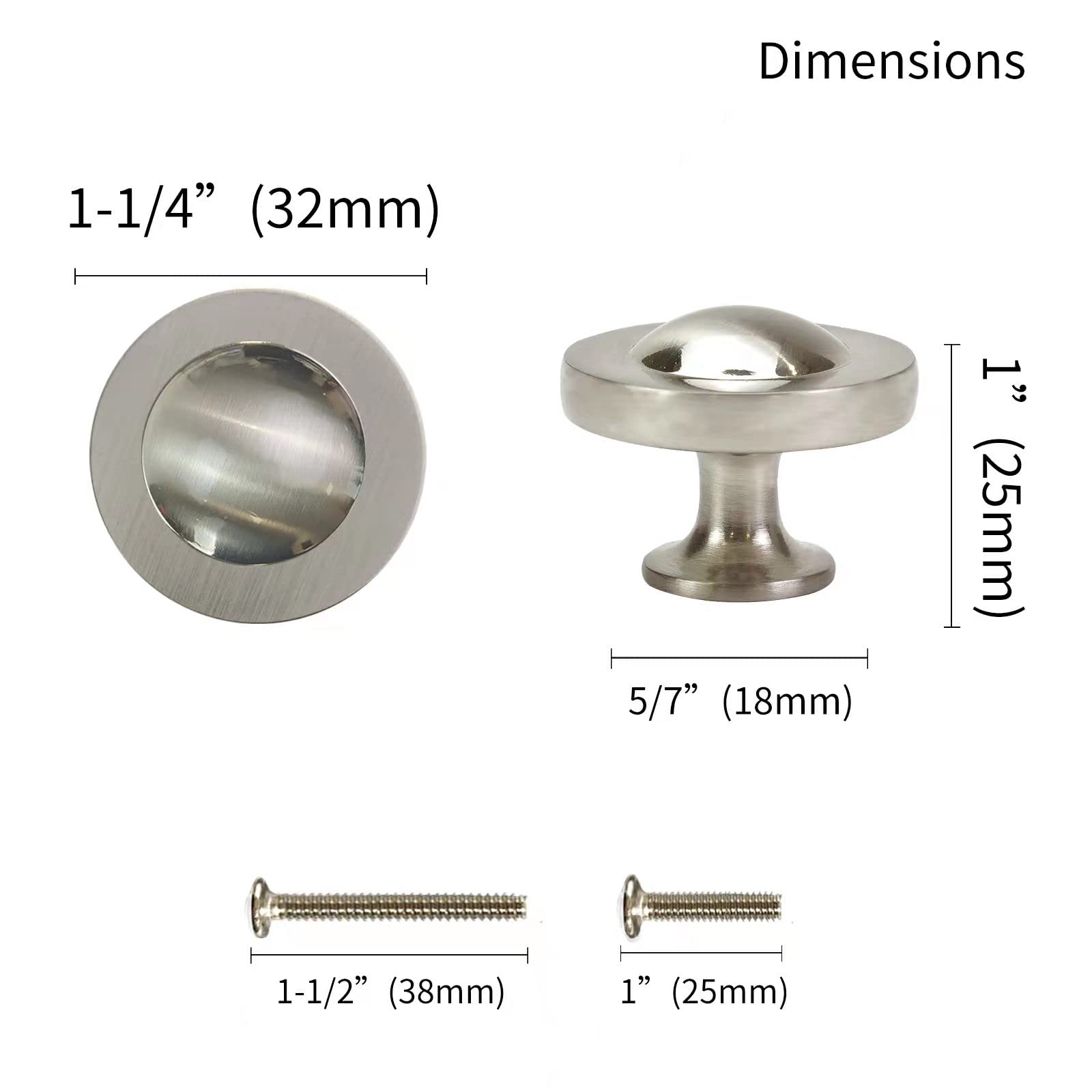 KHTUMEWARE-88323SN Round Knob, Brushed Nickel, 1-3/16 in (30 mm), 10-Pack in Brushed Nickel — KHTUMEWARE