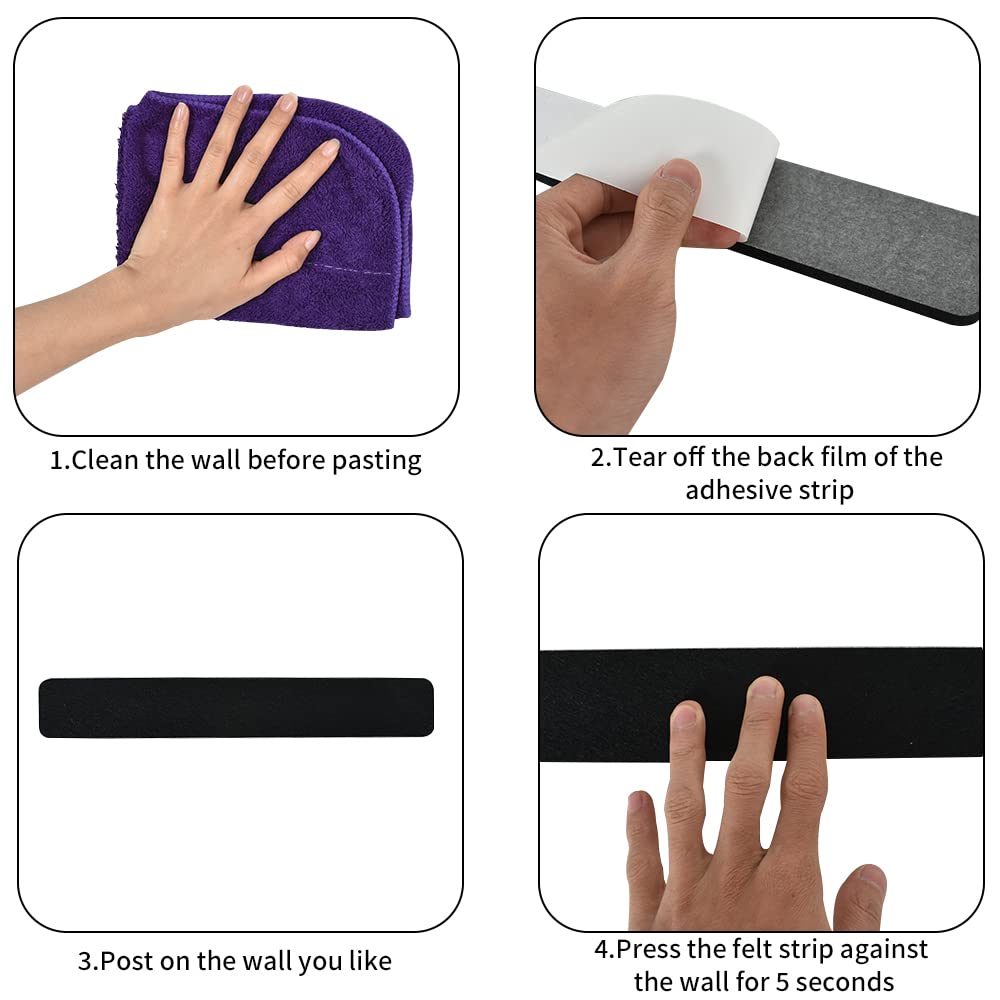 8 Bandes De Feutre Auto-Adhésives Rose Pourpre – Idéales Pour Notes, Photos & Annonces Sans Abîmer Les Murs + 35 Punaises Colorées
