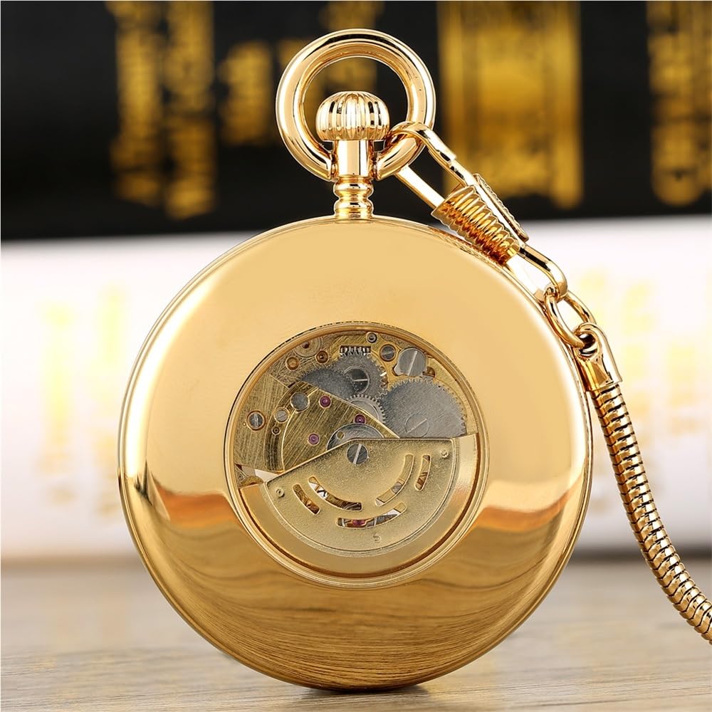 Orologio da Tasca Meccanico Automatico con quadrante Aperto in Argento/Oro, Classico, Numeri Romani, Ciondolo a Catena(SL2189 No Box)