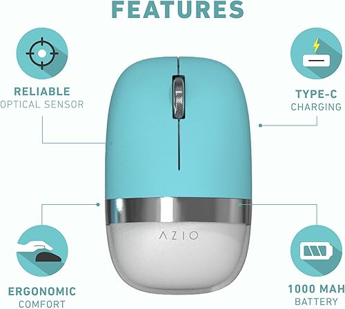 Miniatura 5 de Azio IZO - Mouse óptico inalámbrico - Bluetooth 3.0 y 5.02.4G RF-USB, diseño ambidiestro, sensor PixArt PAW3212, 100016002400 DPI, recargable, menta