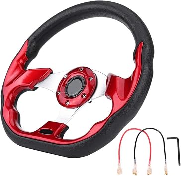 Akozon Steering Wheel 320mm Carbon Fiber Racing Steering Wheel Modified Mini Drift Steering Wheel Red