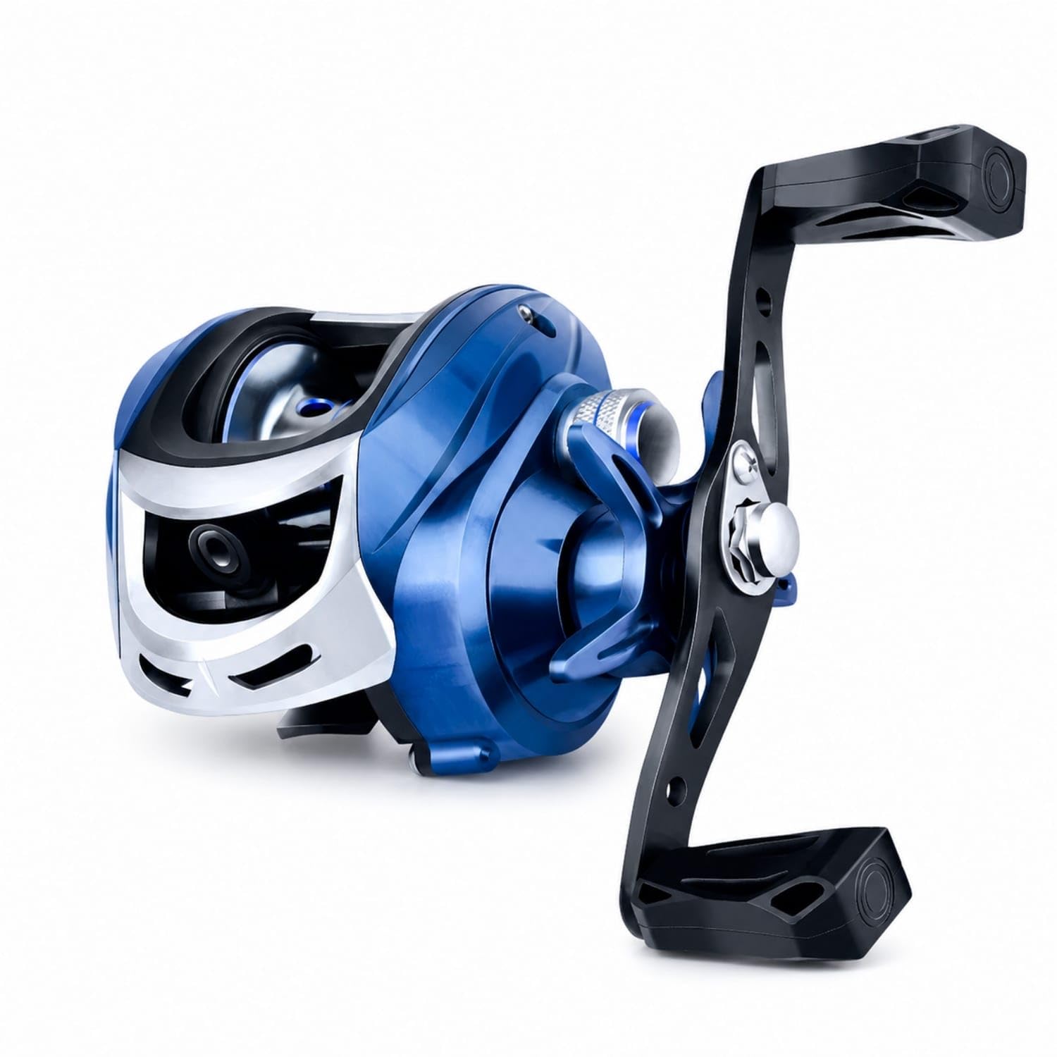 7.2:1 Baitcasting Reel with Metal Spool Sleek-Profile Baitcasting Reel Double-Brake Baitcaster Lightweight for Anglers, Bass Fishermen, Freshwater Fishing, Navy Blue Right Hand-image-31