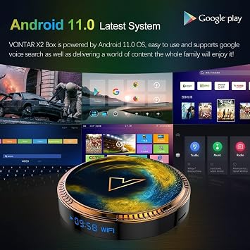 LIROM Android 11.0 TV Box, VONTAR X2 Amlogic S905W2 Quad-Core 64Bit ARM Corter-A35 CPU, Suppor Dual Wifi 2.4G/5G Ultra HD 4K 100M Enternet BT4.0 Set Top Box,4GB+32GB [Energy Class A]