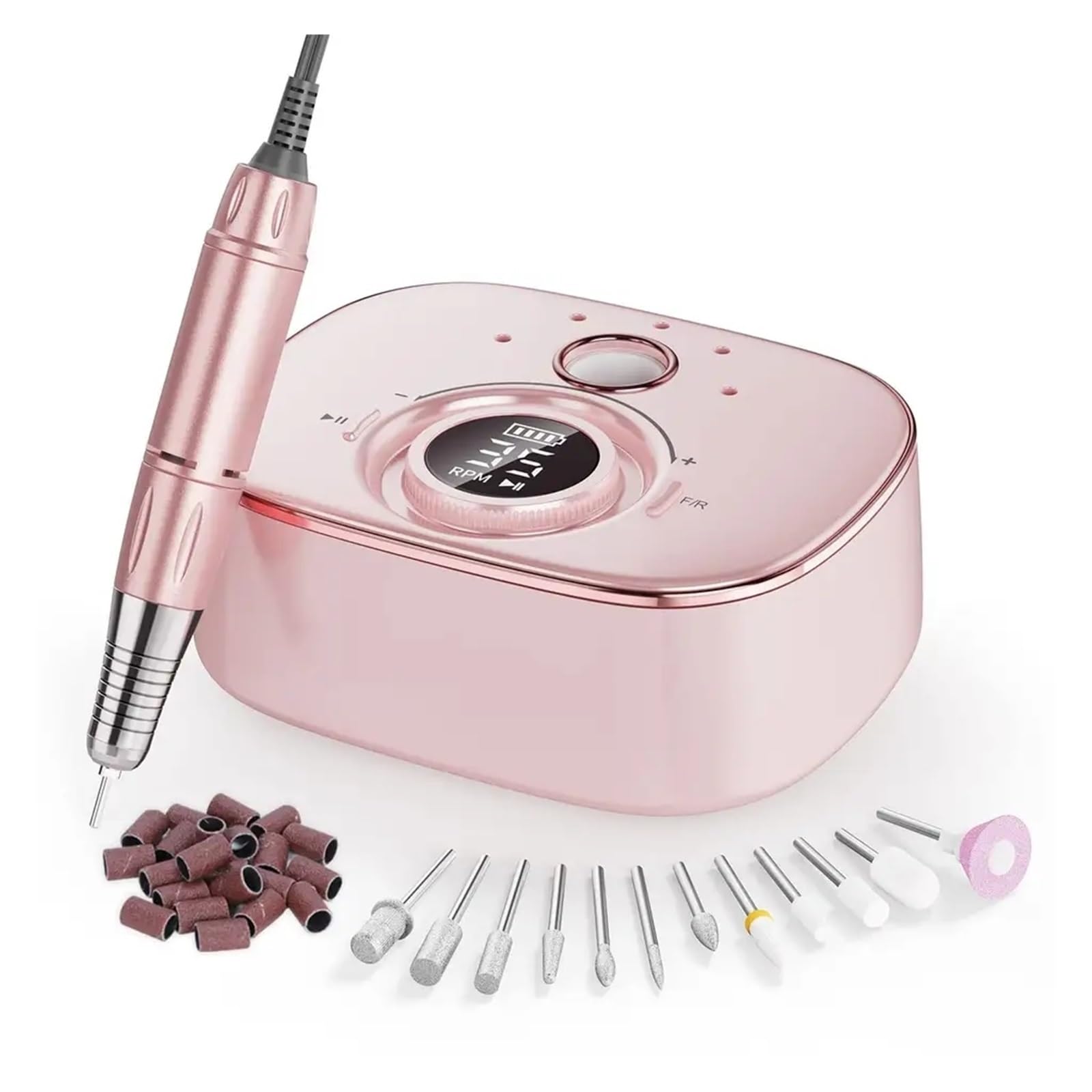 Frezarka do paznokci, Elektryczny pilnik do paznokci do paznokci akrylowych, elektryczna maszyna do manicure, przenośny frez(Pink)