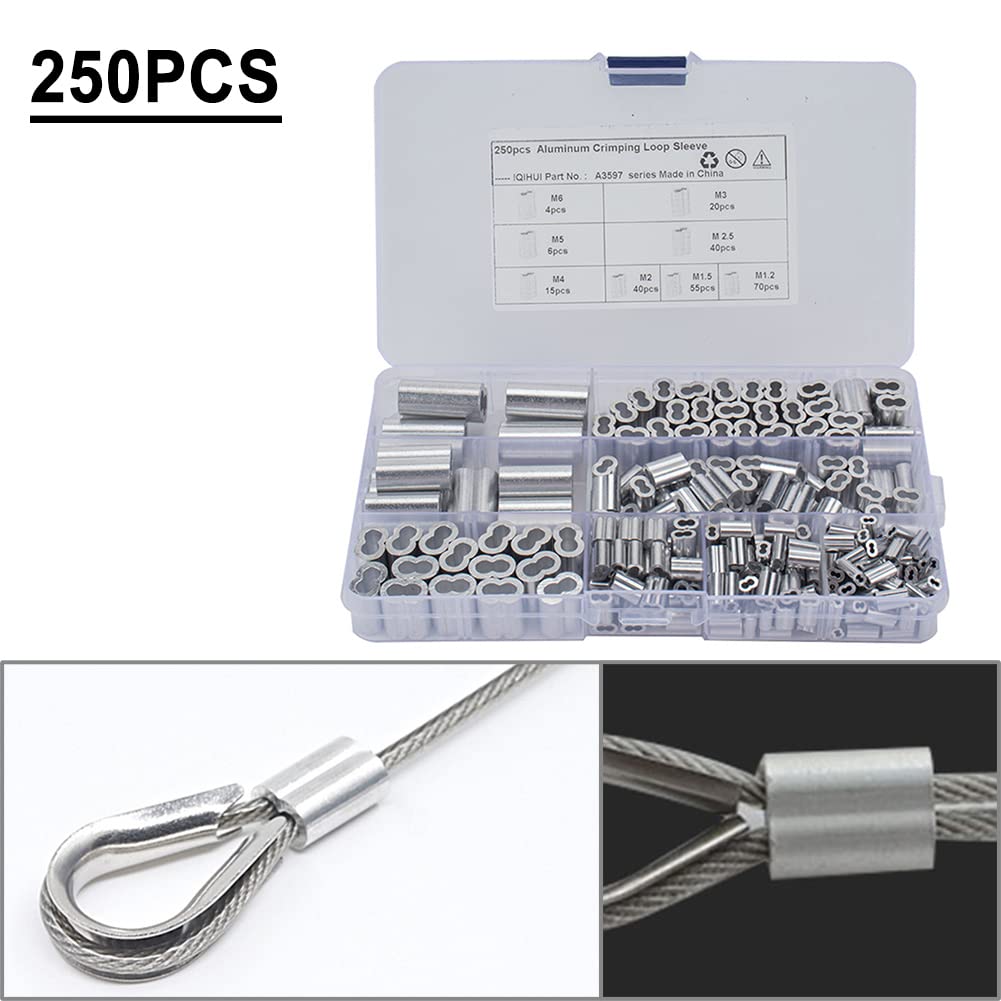 CNxinn10 Automative 250pcs Double Barrel Ferrule Crimping Loop Sleeve for Wire Rope Cable Line End