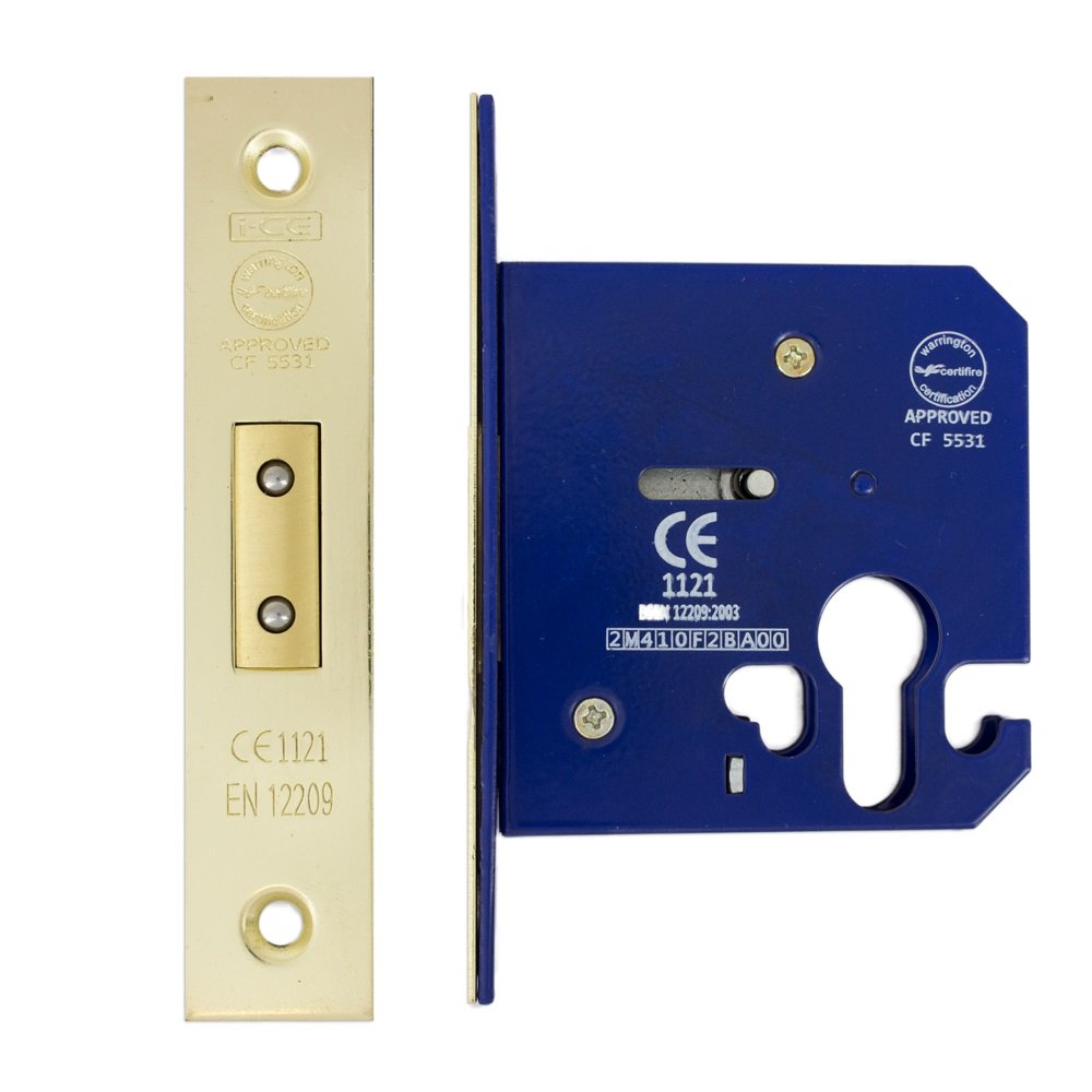 Fire Rated Euro Profile Dead Lock Case 75 mm (57 mm Backset) Electro Brass