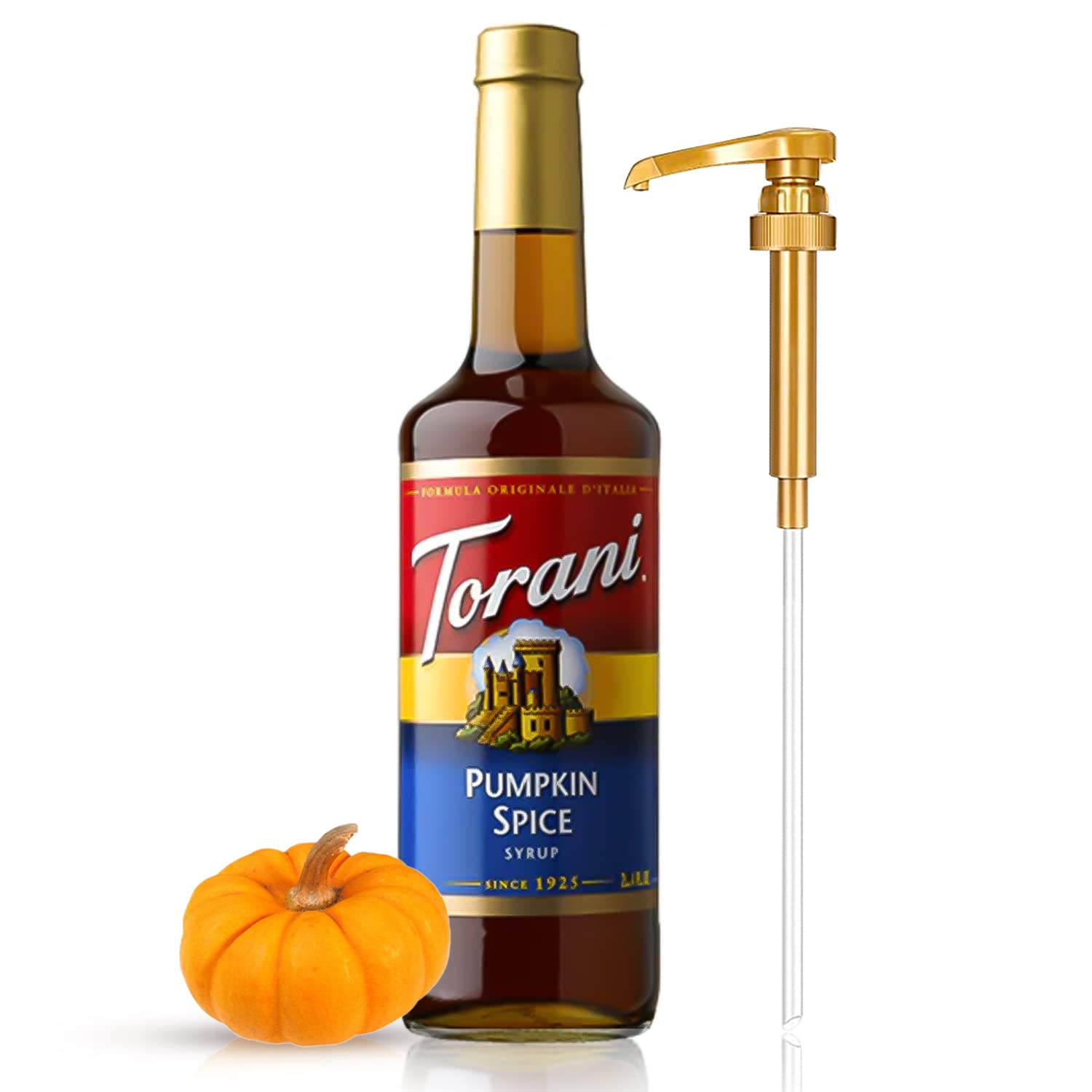AlphaPantry Premium Pumpkin Spice Syrup For Coffee 25.4Oz Bottle With Gold Pump Coffee Syrup Dispenser