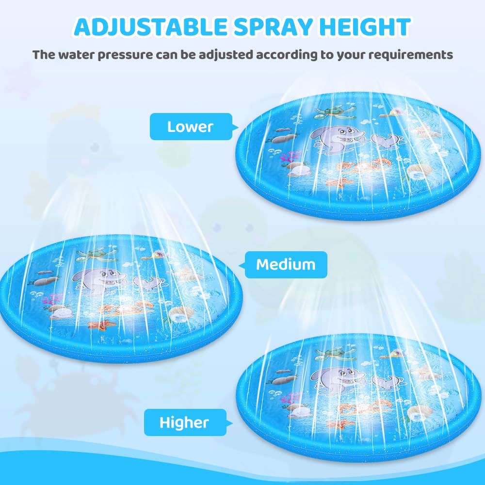 Splash Pad 170 CM Wassersprinkler Matte Kinder, Sprinkler Wasser-Spielmatte, Sprinkler Wasserspielmatte, Sprinklers Pool Kinder Wassersprenkler Garten Sommer Wasserspielzeug für Haustier (Ozean)