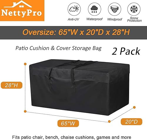 Miniatura 5 de NettyPro Bolsas de almacenamiento para cojines de patio, paquete de 2 bolsas extra grandes resistentes al agua para cojines de exterior, bolsa de