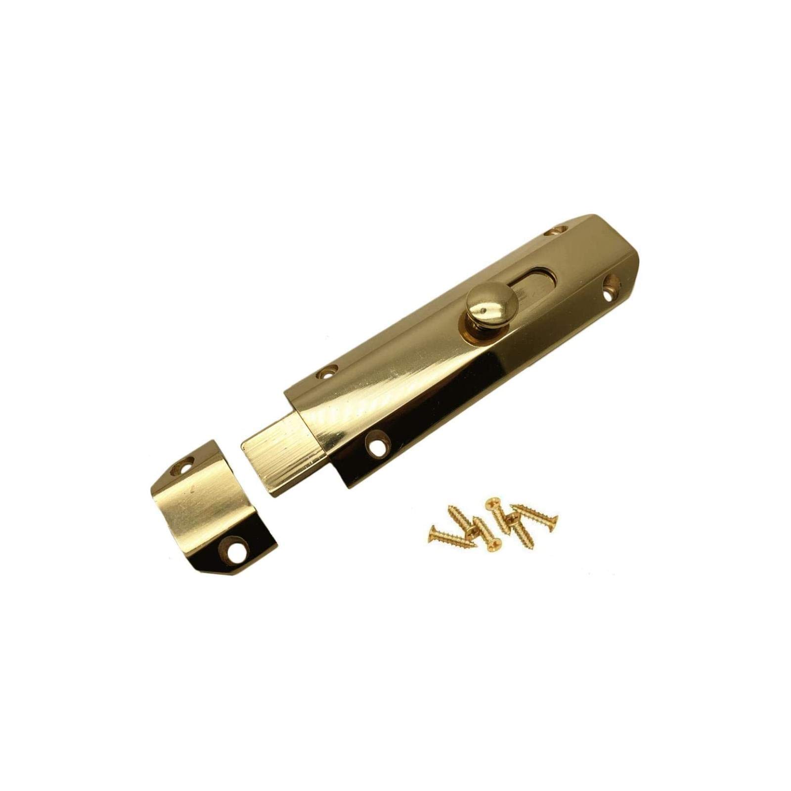 Liyafy 4-Inch Solid Brass Slide Barrel Door Bolt Heavy Duty Gate Security Lock Latch Gold