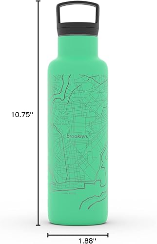 Miniatura 413 de Well Told Botella de agua aislada con mapa Chicago Illinois, grabado de acero inoxidable (21 onzas, gris muelle) botella aislada de mapa