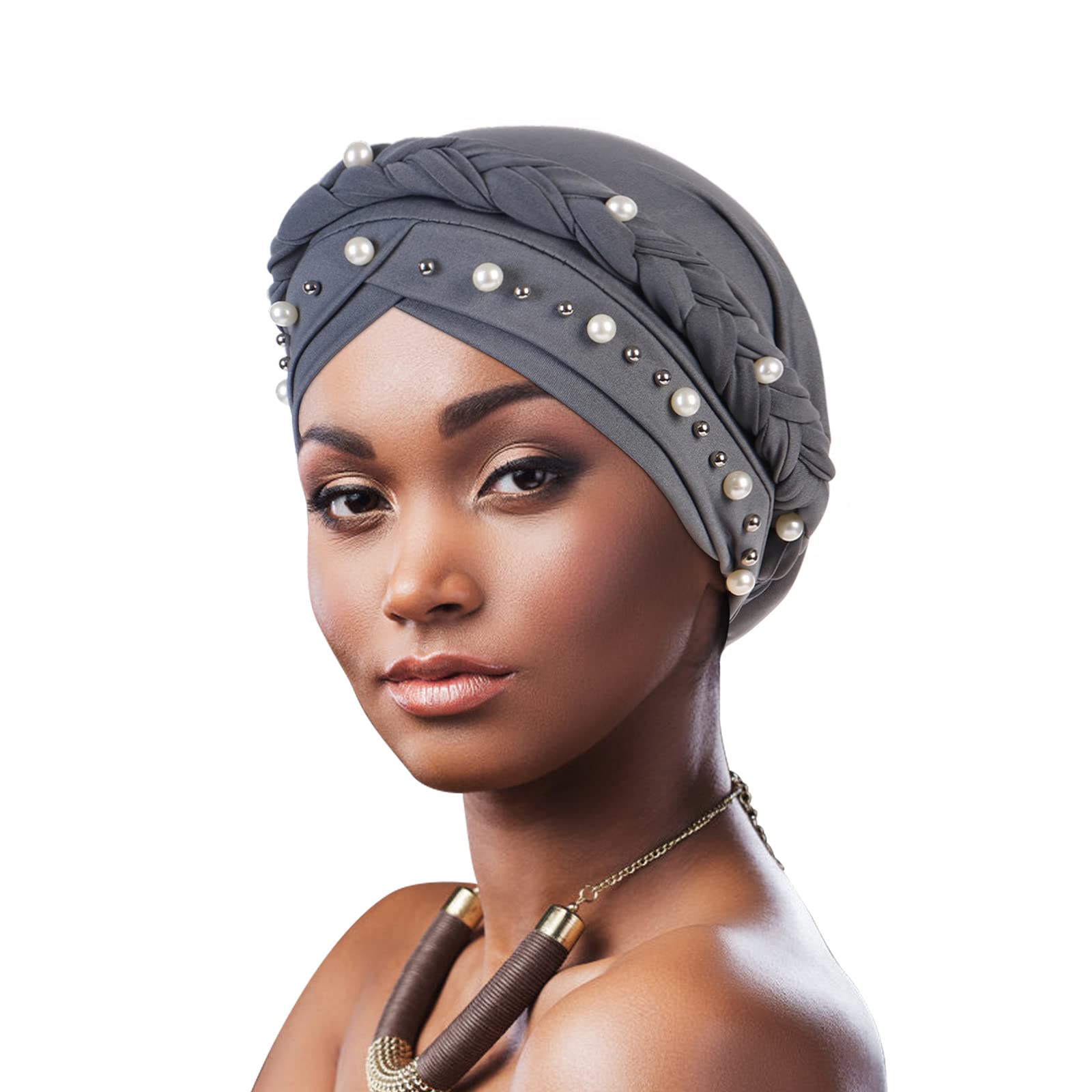 DRESHOW African Turban for Women Pre-tied Braided Head Wrap Hats Fashion Dormi Cap Chemo Cancer Cap
