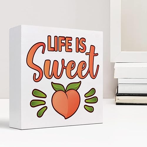 Miniatura 7 de Letrero de madera de doble cara con texto en inglés Summer Desk Deocr, Life is Sweet Peach (Life is Sweet Peach) para decoración de escritorio, caja