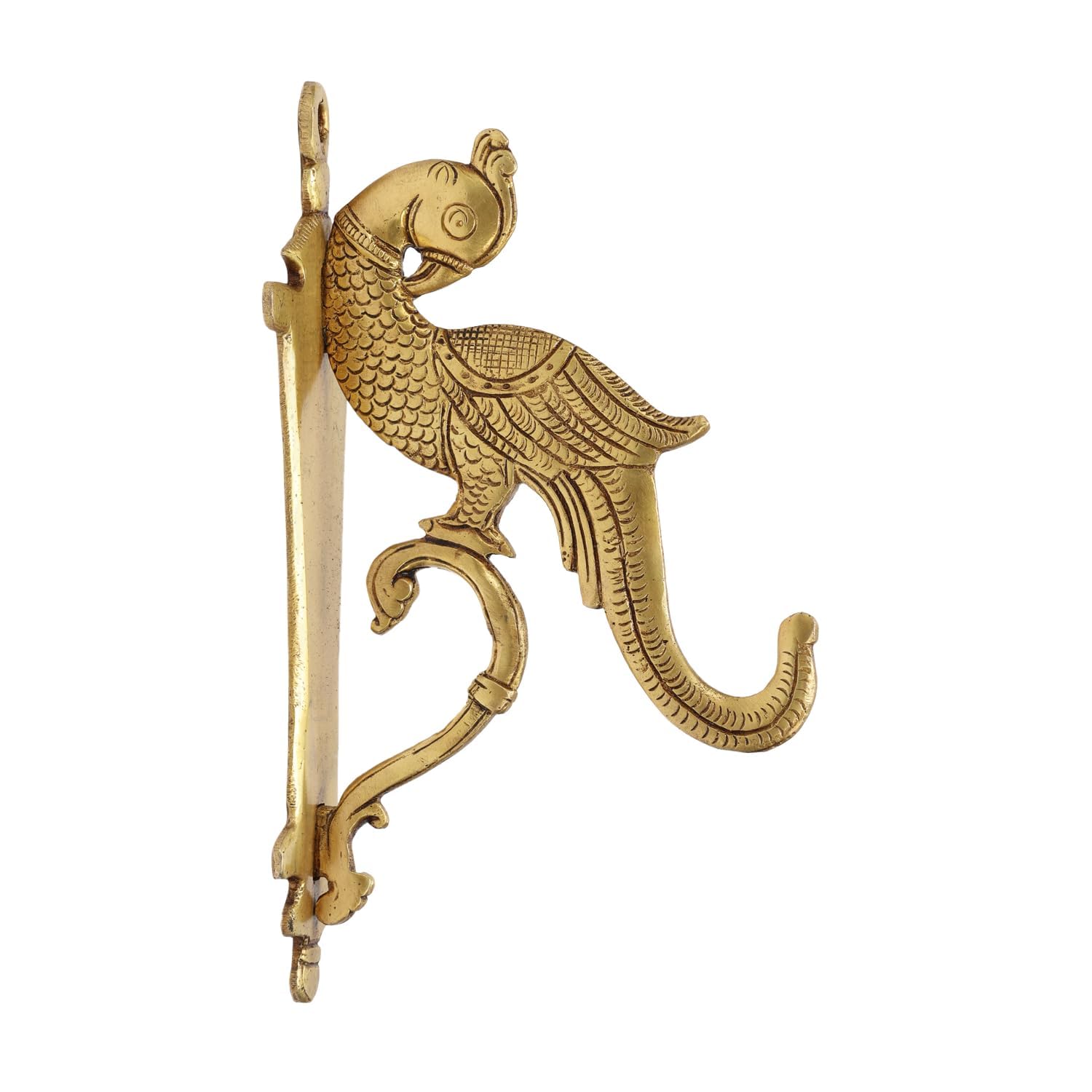 Brass Peacock Wall Hook for Hanging Diya, Bell, Lantern, Planter & Wind Chimes | Handmade Antique Brass Wall Mount Hanger for Home Temple Garden Balcony Décor (9 Inch, Gold)-image-20