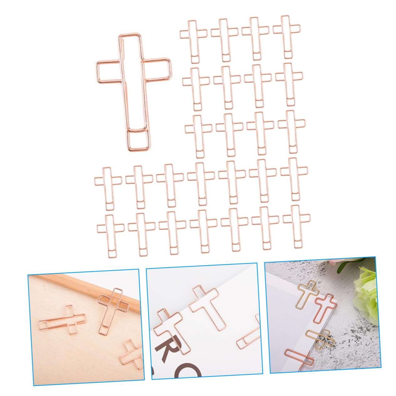 NUOBESTY 5 Juegos Alfiler De Libro Material De Oficina Y Papeleria Decoración De Oficina Divertida Junta Marcapáginas Office Alfiler De Oficina Clips Cruzados Metal Rose Gold 60 Piezas * 5