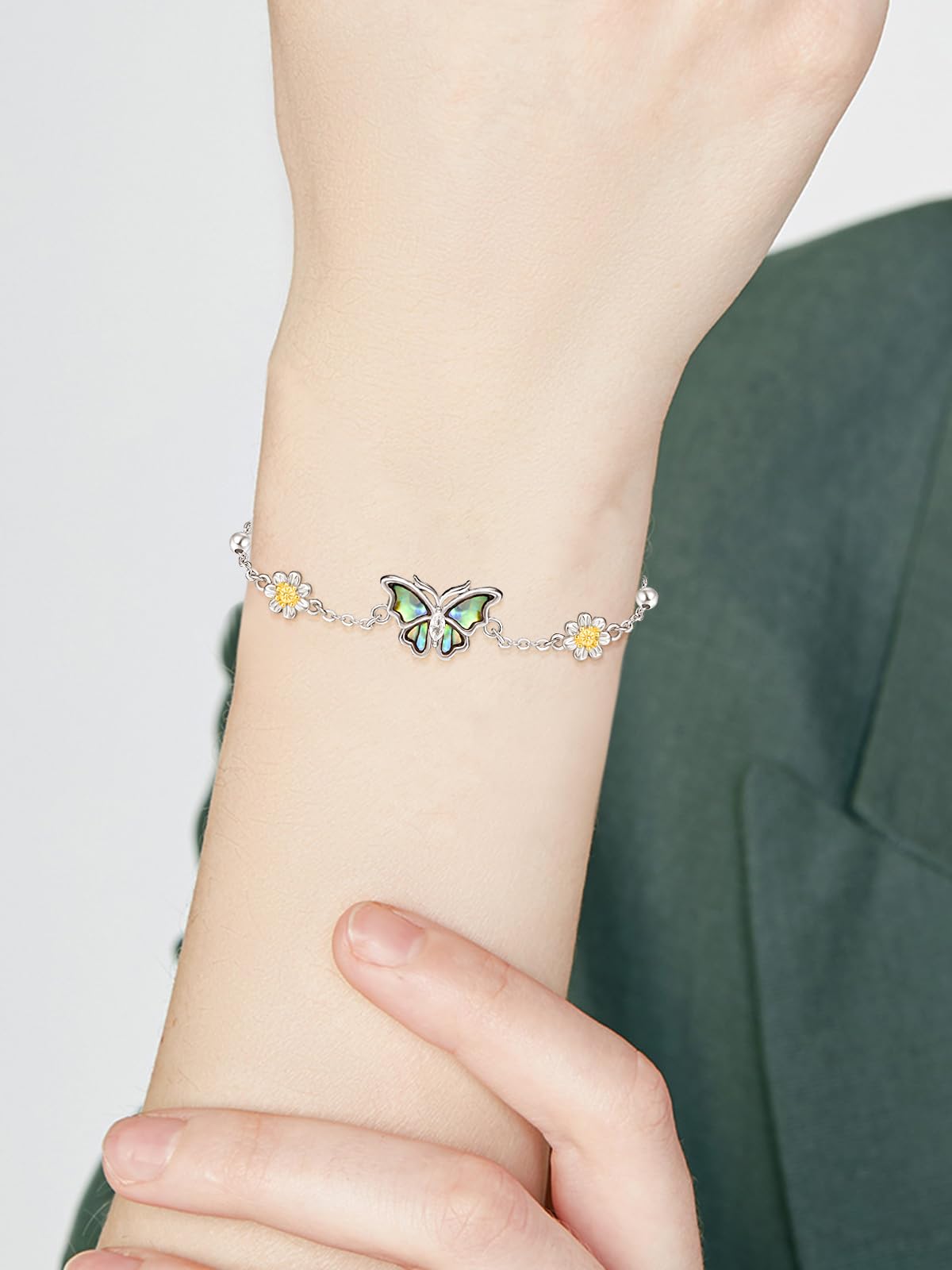 KINGWHYTE Pulsera ajustable de plata de ley 925 con diseño de rana, panda, erizo, abeja, mariposa, libélula, regalo para mujer, 7 inches + 2 inches, Plata de ley