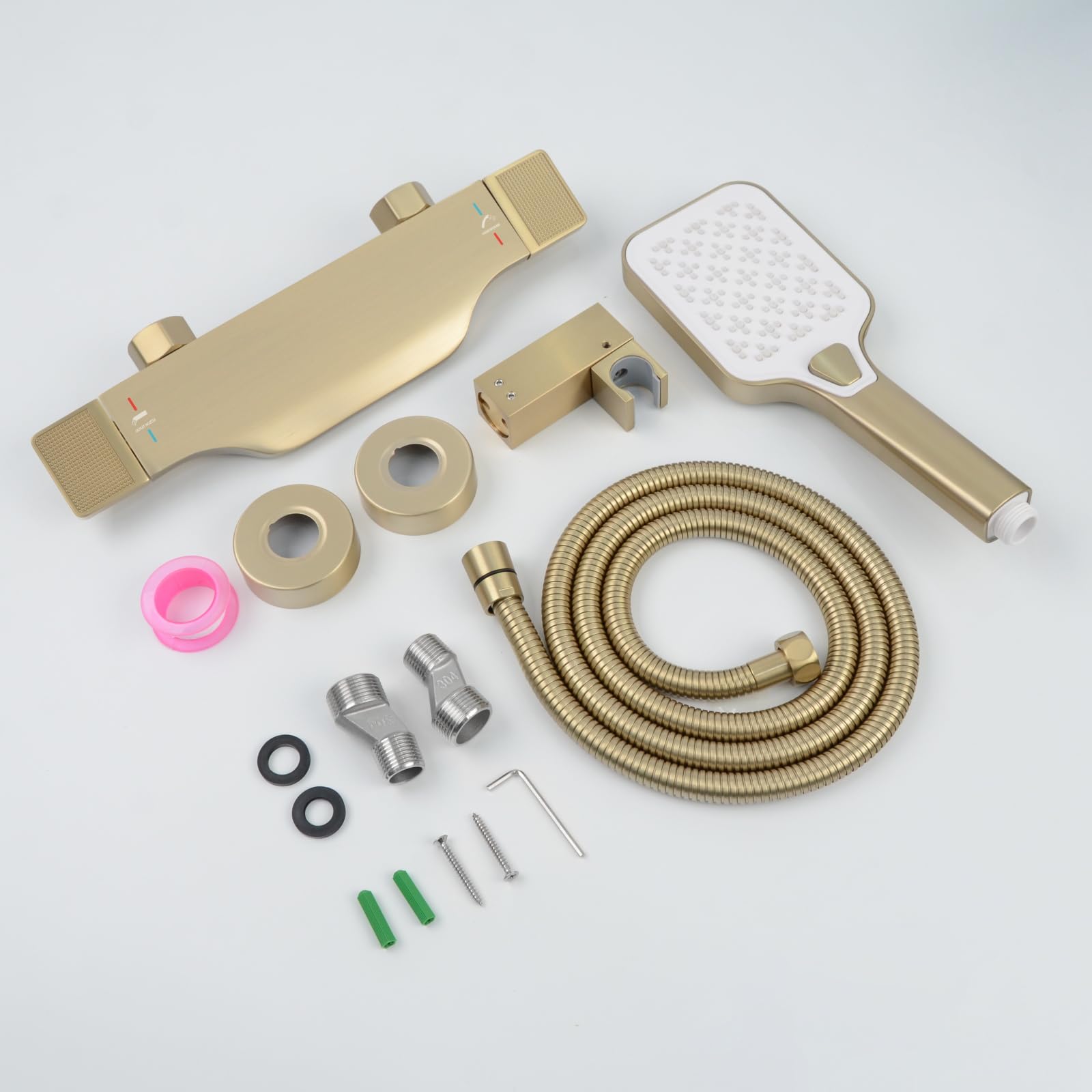 Rubinetto Vasca da Bagno a Cascata, Miscelatore Vasca da Bagno con Doccetta, Rubinetto Doccia in Ottone, Oro Spazzolato, 14Y4OK