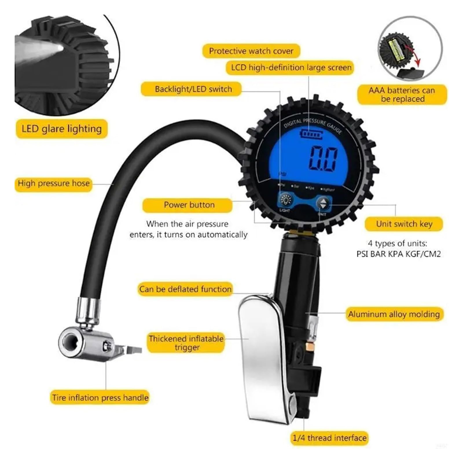 Cyfrowy manometr do opon 28GC 3-200 PSI Manometr do opon (W U.S J.P E.U Connector)
