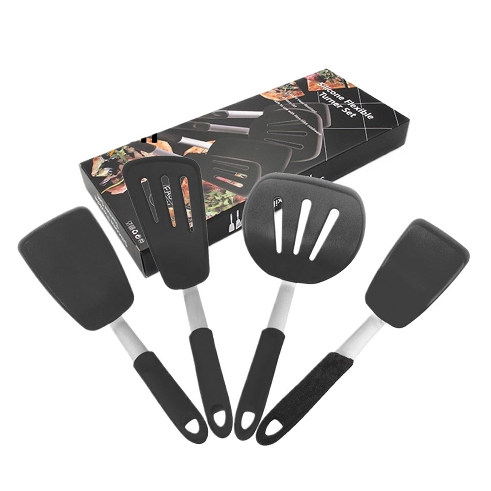 Silikon-Wender-Set, hitzebeständige, extra große, breite und flexible Pfannenwender aus Gummi, Küchenhelfer KC0144