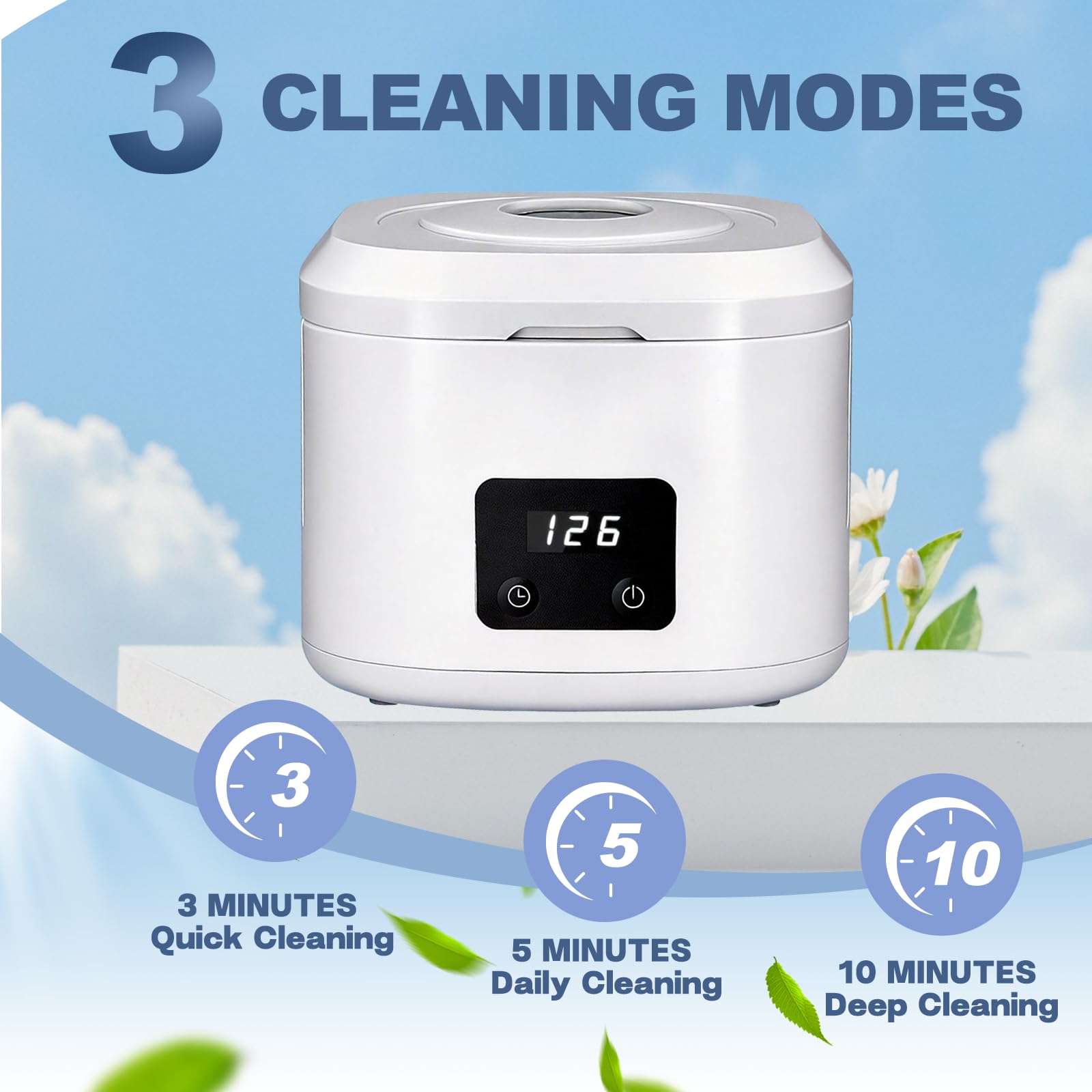Nettoyeur Ultrasons, 490000Hz Bac Ultrasons avec Lampe UV et 3 Modes (180s/300s/600s),340ML Ultrasonic Retainer Cleaner Dental Pod Dentaire,avec une brosse et une pince,pour Prothèses Dentaires, Gou