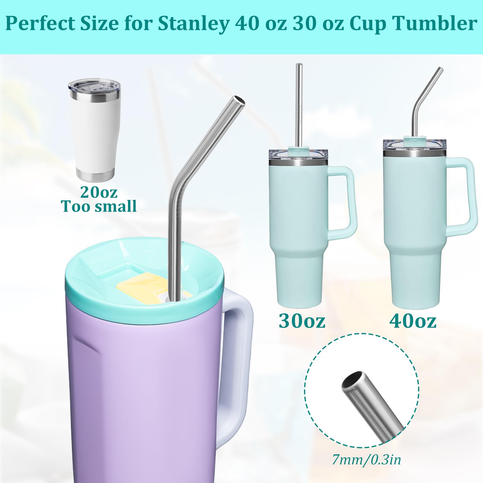 Pack de 8 pajitas de acero inoxidable 304 reutilizables de 31 cm con cepillo y bolsa, pajitas extra largas para vasos de 40 oz, batidos y bebidas frías