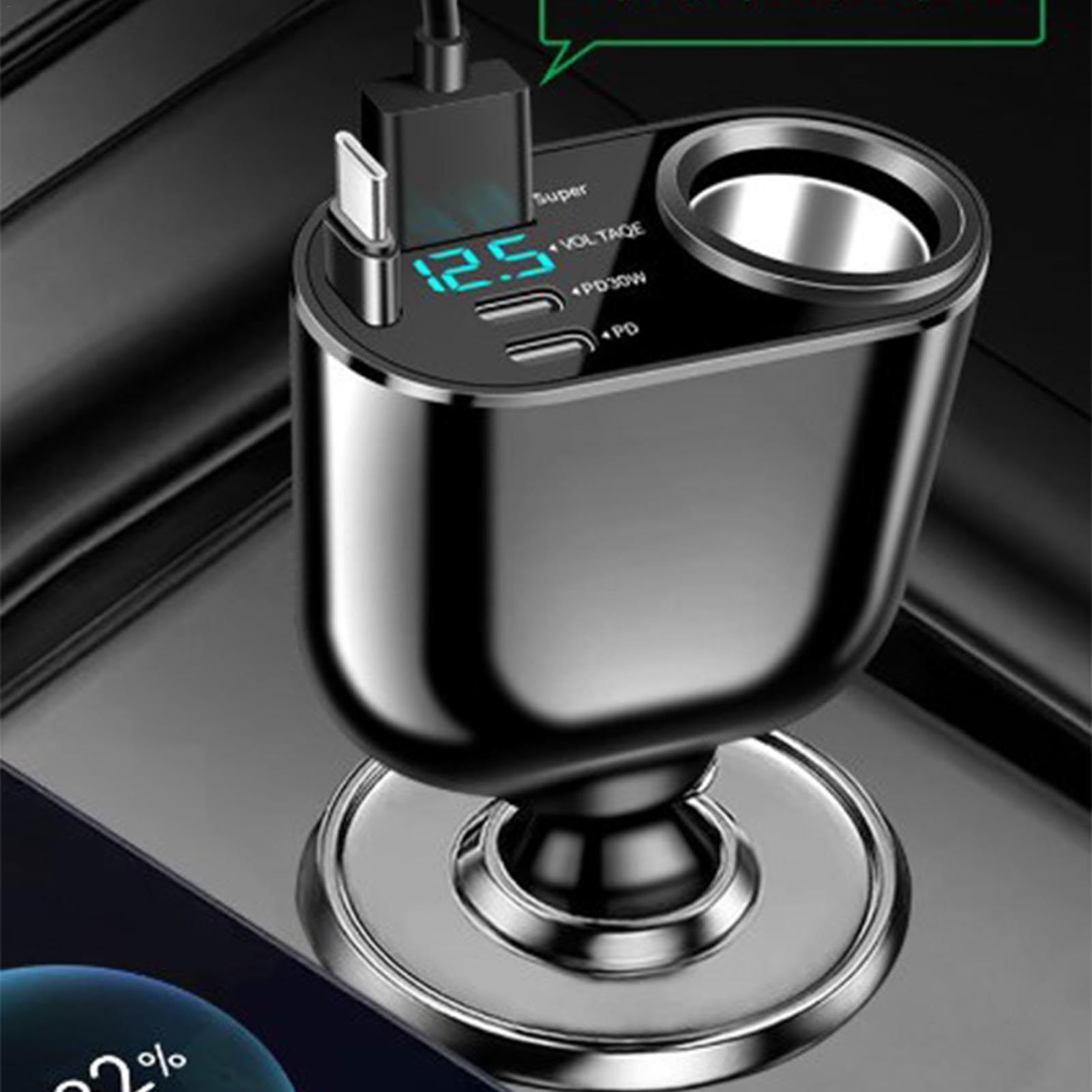 Adattatore per Caricabatteria da Auto, Caricabatteria da Auto USB Rapido | Caricabatterie Automatico per Cellulare con Cavo retrattile | Adattatore per Caricabatterie Automatico Design esterno p