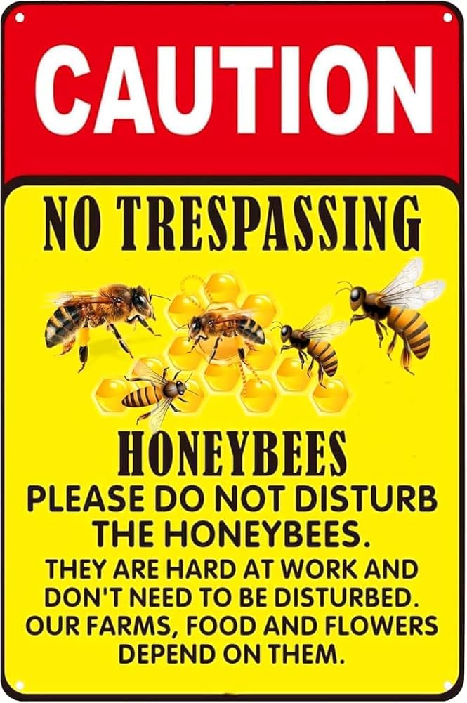 Caution No Trespassing Honey Bees Warning Rustic Tin Signs For Garden Home Farm Bars Cafes Indoor Outdoor Decor Gift For Women Men 8x12 Inch