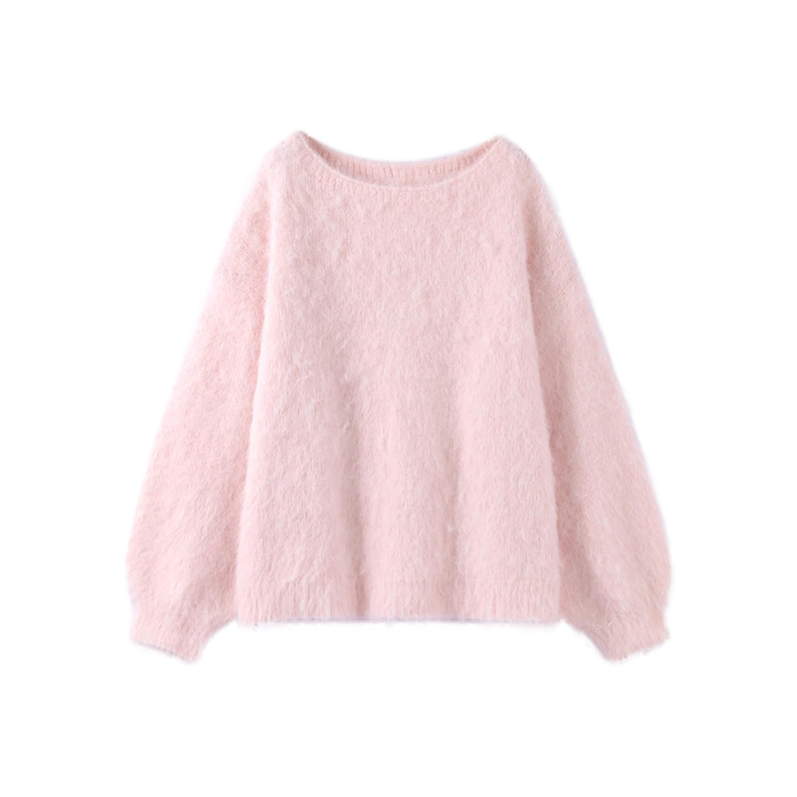 Womens Off Shoulder Angora Knit Sweater Loose Fit Long Sleeve Casual Pullover for Daily Fall Winter Wear
