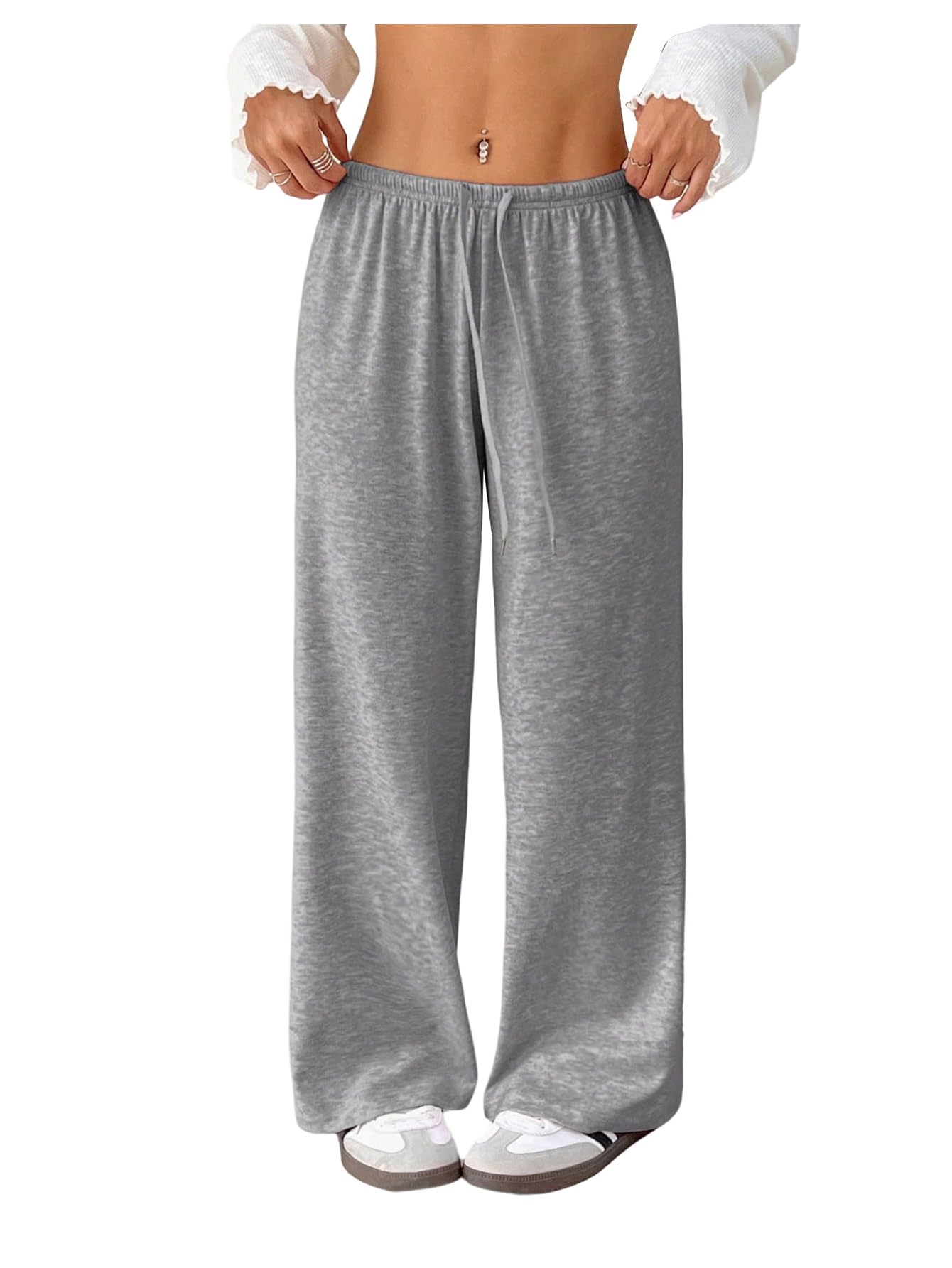 Womens Straight Leg Casual Pants Drawstring Waist Loose Athletic Pants