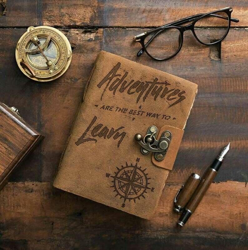 Image of DI-KRAFT Handcrafted A5 120 GSM Vintage Paper Printed Diary Leather Writing Diary With Buckle Lock Notebook Unruled Personal Diaries Leather Journal for Office - 5x7 Inch 200 Pages (Brown Quote6)