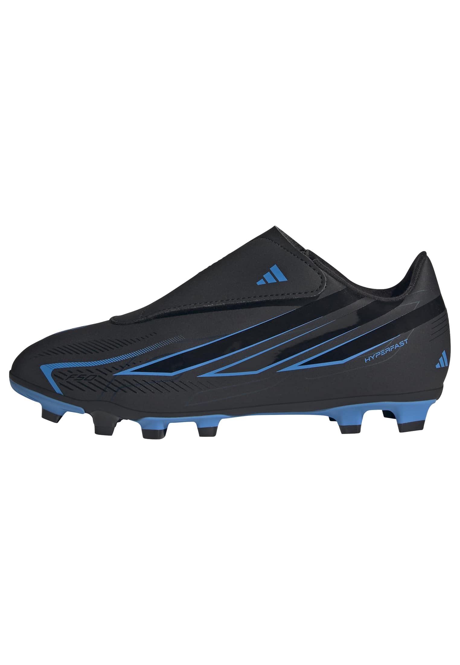 adidas Unisex Kids F50 Hyperfast Club Velcro Firm Ground/Multi Ground Football Boots Kids Shoes, core Black/core Black/Lucid Ray Blue, 2 UK