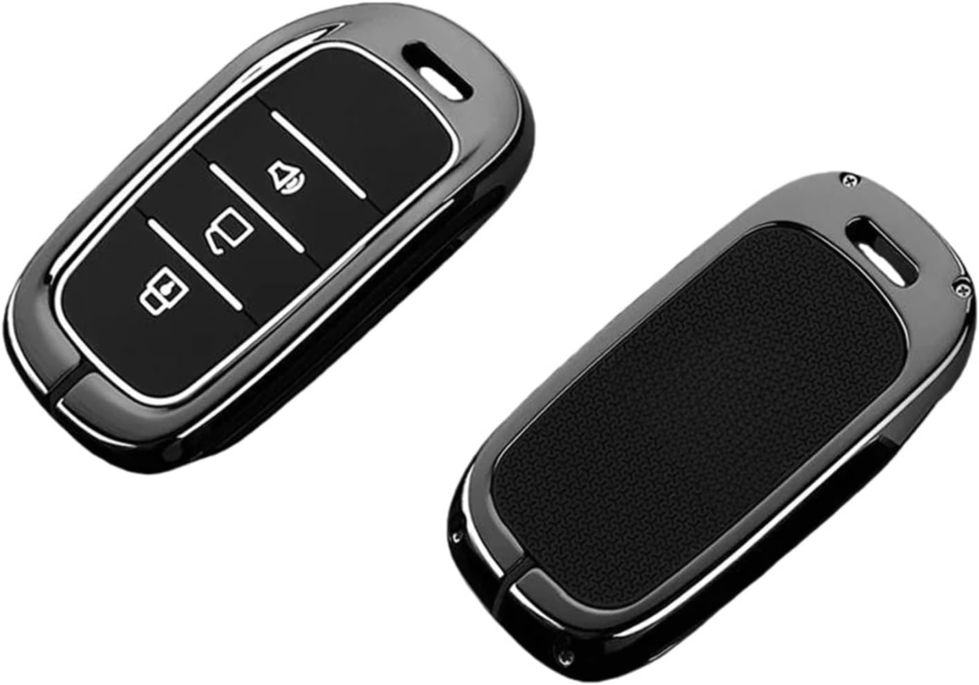 Zinc Alloy Car Key Case Compatible with FOTON TUNLAND V7 V9 Car-Styling Remote Cover Shell Keychain Housing Ring Holder Fob Accessories(A2-Black with Chain)