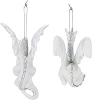 Vista 3 de Kurt Adler - Juego de 2 adornos de dragón de copo de nieve plateado y blanco, 4.5 pulgadas