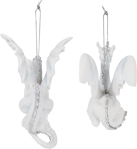 Miniatura 3 de Kurt Adler - Juego de 2 adornos de dragón de copo de nieve plateado y blanco, 4.5 pulgadas