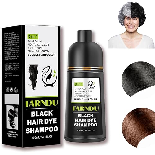 Farndu Hair dye Shampoo for Women & Men Gray Hair Coverage and Herbal Ingredients 3 In 1 Hair Color Shampoo【Black】