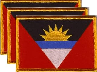 Pack of 3 Antigua Flag Patches 3.50 x 2.25 Inch Pack of Three International Embroidered Iron On or Sew On Flag Patch Emblems