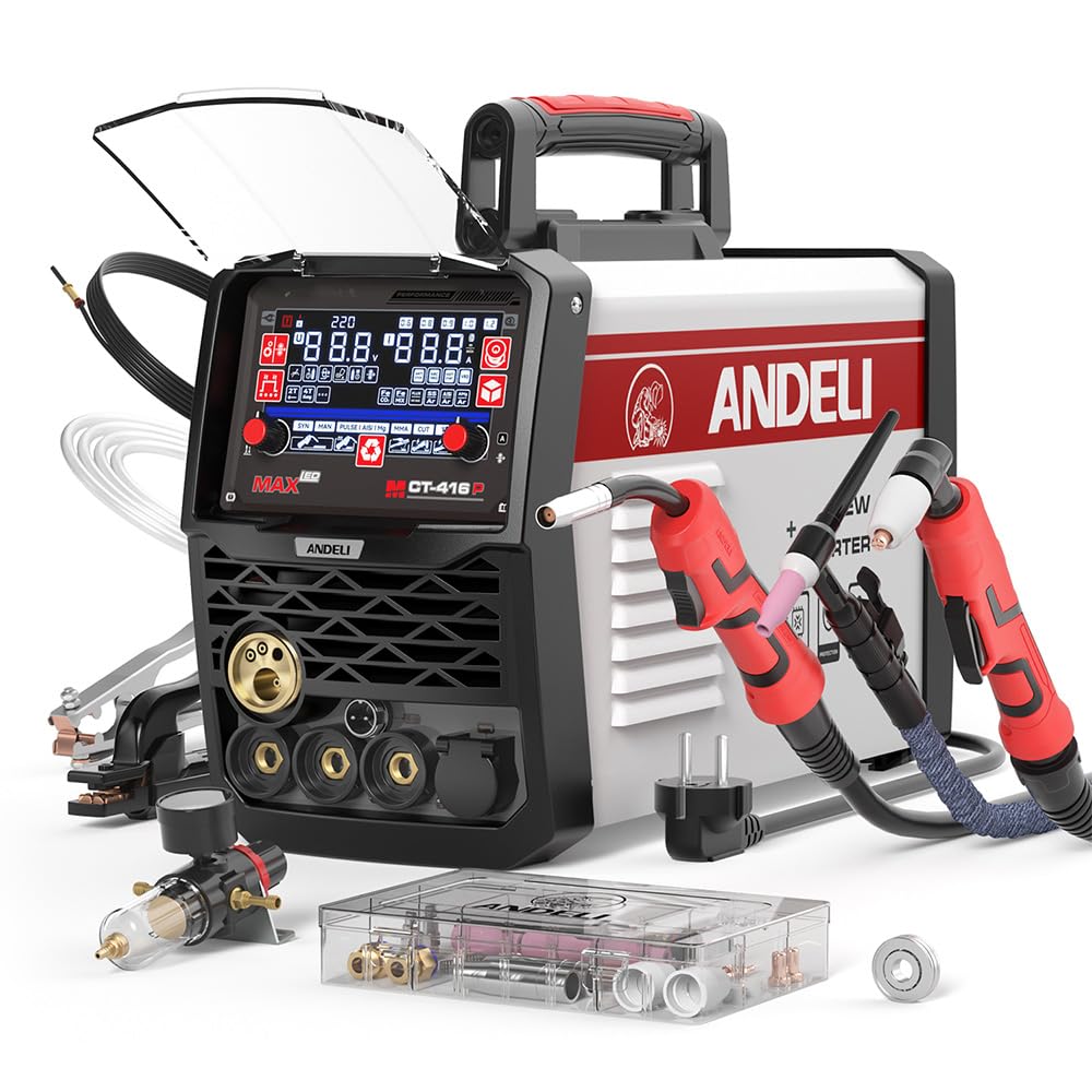 ANDELI Soldador Multifuncional 6 en 1 230V 160A – Maquinaria Combinada Soldador de Aluminio,ANDELI Casco de Soldadura Automático con 4 LED True Color